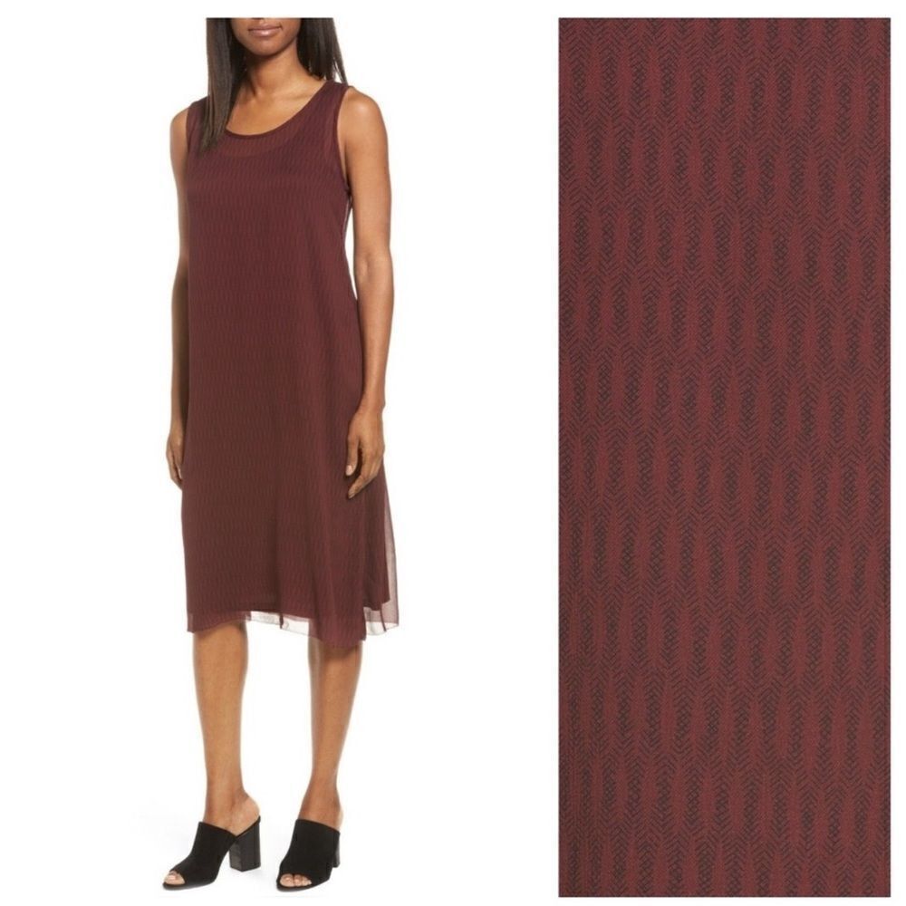 Eileen Fisher Maroon Silk Geo Print
Tank Dress Sz- PM